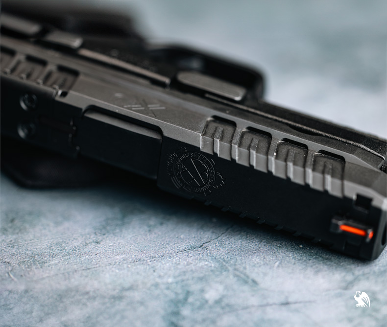 Close up of The Springfield Armory XD Mod.3 OSP slide and barrel