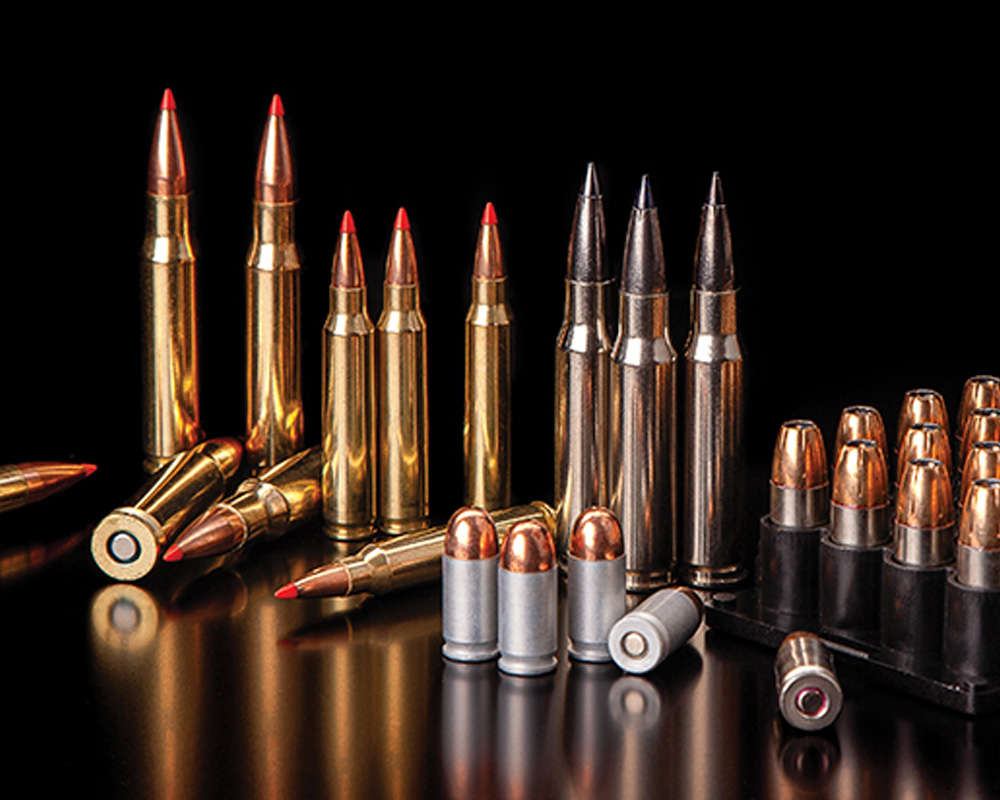 Photography of different type of ammunition on a black background. 