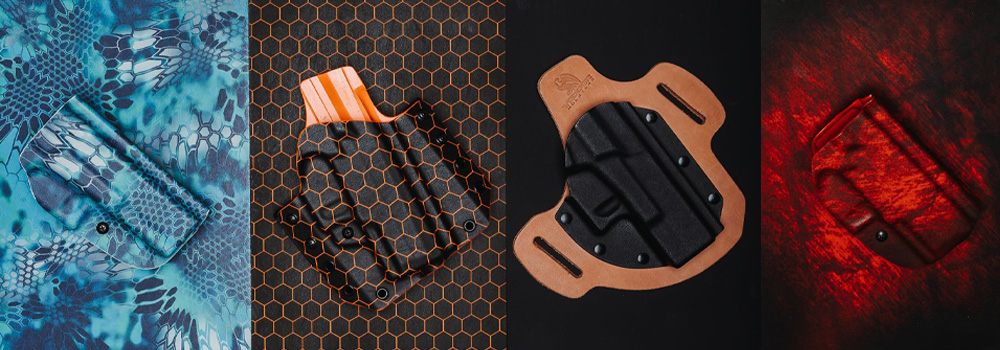 Different gun holsters from Vedder Holsters with different patterns for both IWB and OWB