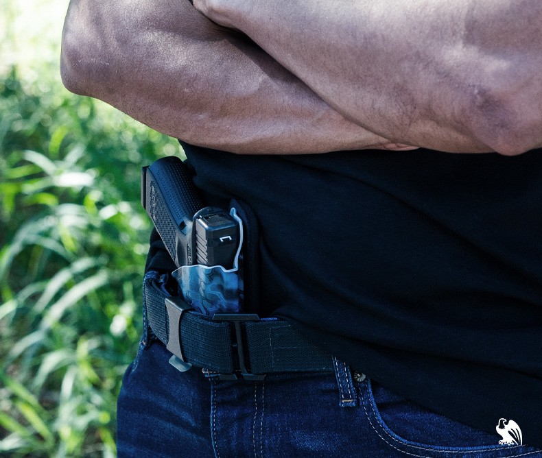 Man carrying a handgun on his IWB holster from Vedder Holsters.